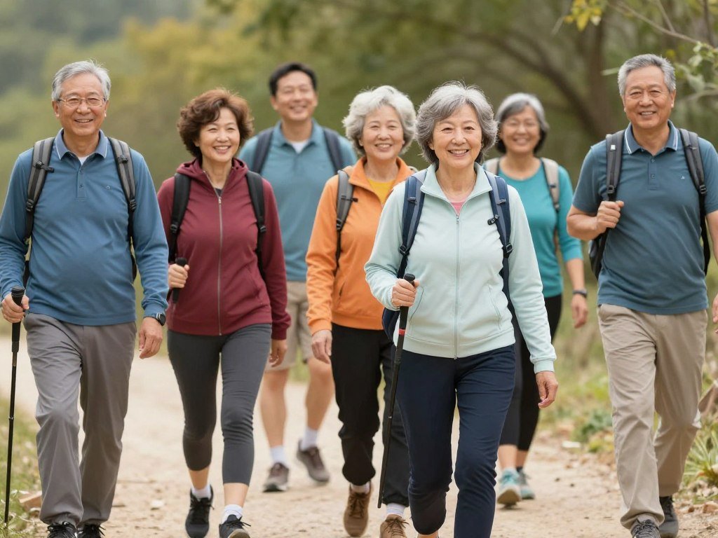 Active middle-aged adults enjoying outdoor activities with healthy joints Active middle-aged adults enjoying outdoor activities with healthy joints