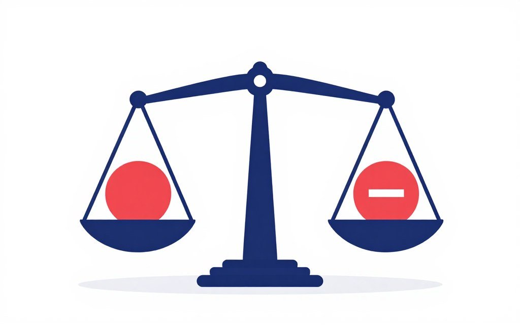 Balance scale showing pros and cons comparison Balance scale showing pros and cons comparison