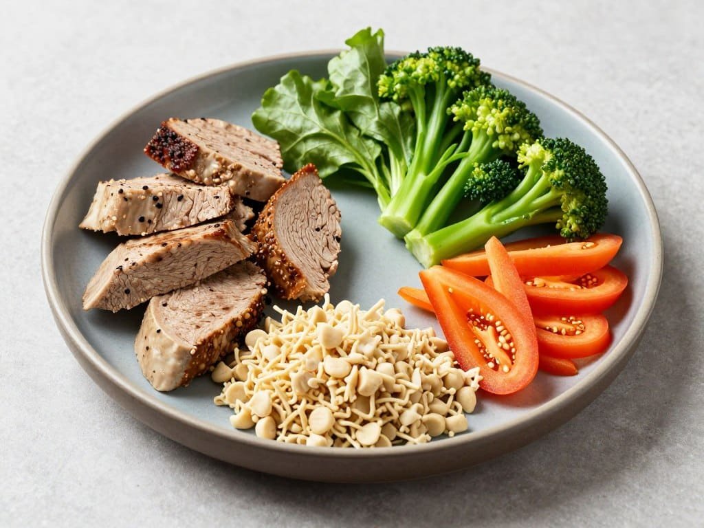 Balanced meal with protein sources supporting muscle recovery Balanced meal with protein sources supporting muscle recovery