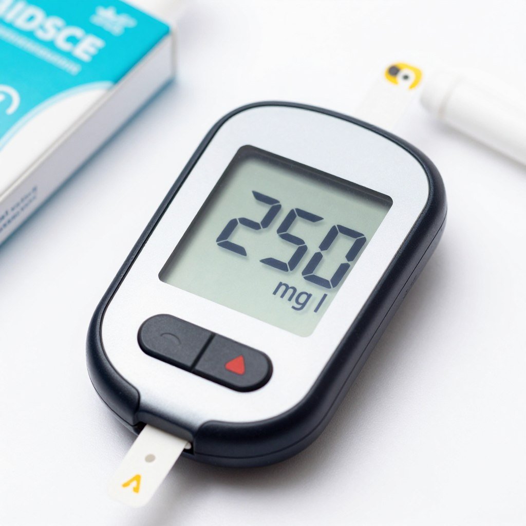 Blood glucose meter showing high reading