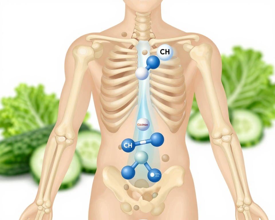 Bone health illustration showing calcium and magnesium support from vegetables Bone health illustration showing calcium and magnesium support from vegetables