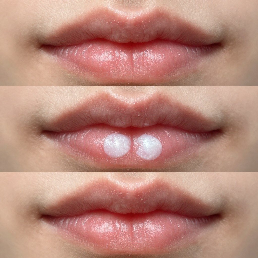 Close-up showing texture differences in various white lip patches Close-up showing texture differences in various white lip patches