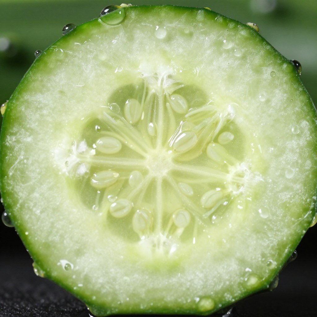 Cross-section of cucumber showing high water content and internal structure Cross-section of cucumber showing high water content and internal structure