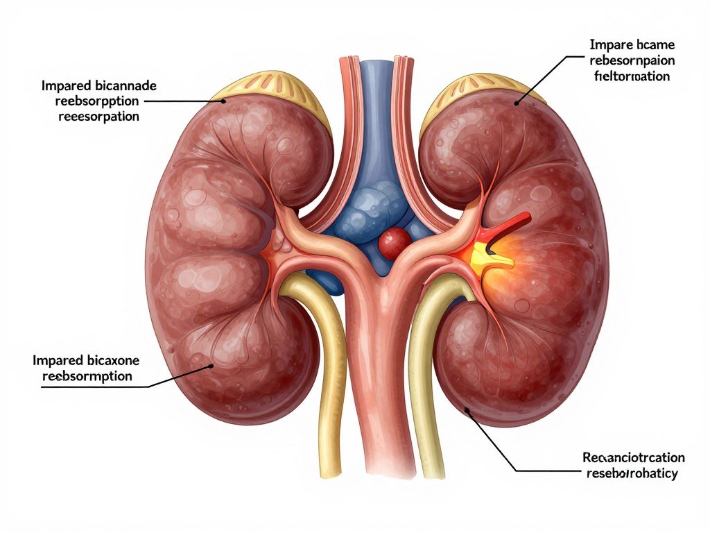 Diagram of kidney showing filtration problems