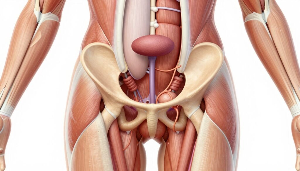 Diagram showing pelvic floor muscles and bladder anatomy Diagram showing pelvic floor muscles and bladder anatomy