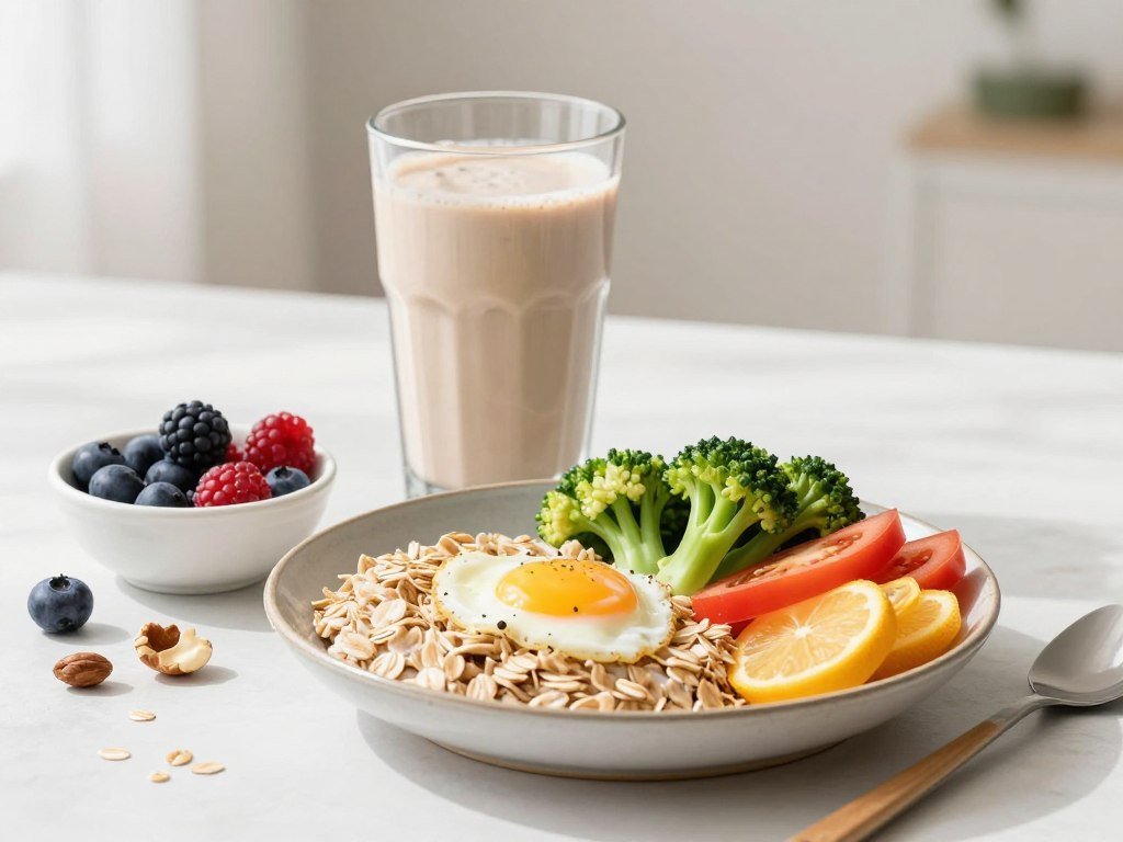Fiber-rich meal with protein powder shake Fiber-rich meal with protein powder shake
