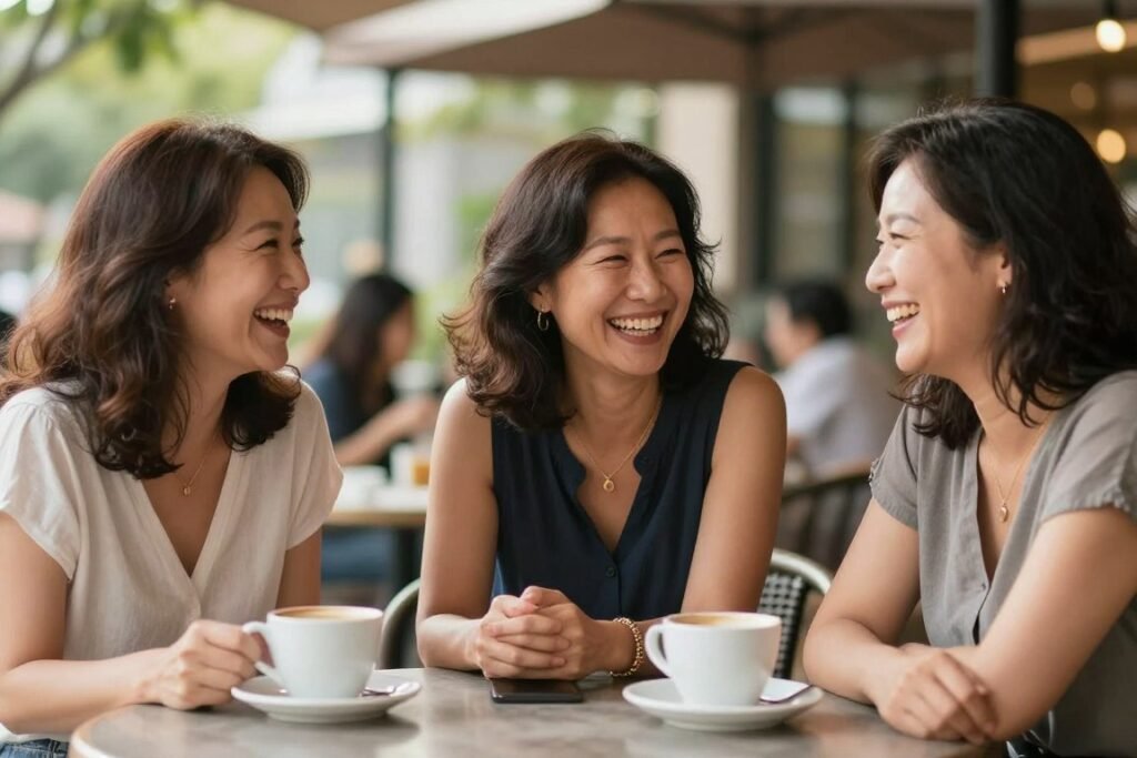 Group of mature women enjoying social activity Group of mature women enjoying social activity