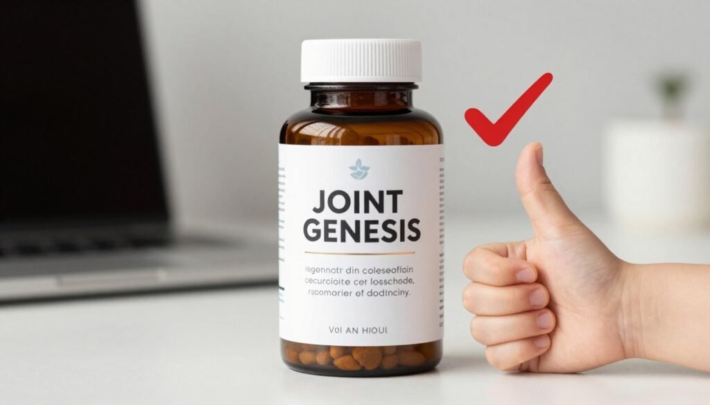 Joint Genesis final review verdict showing supplement bottle with thumbs up approval