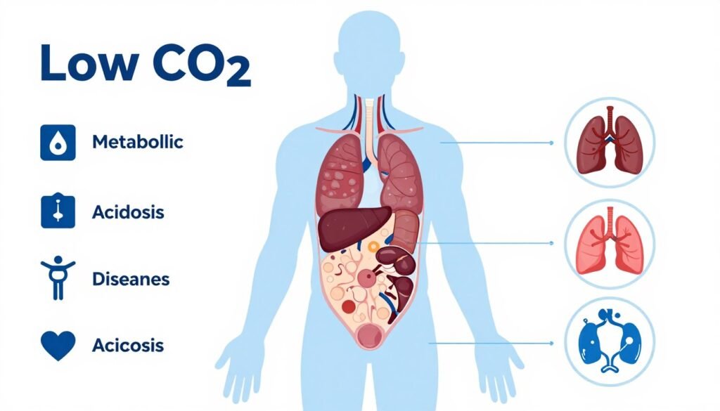 Medical infographic showing causes of low CO2 levels