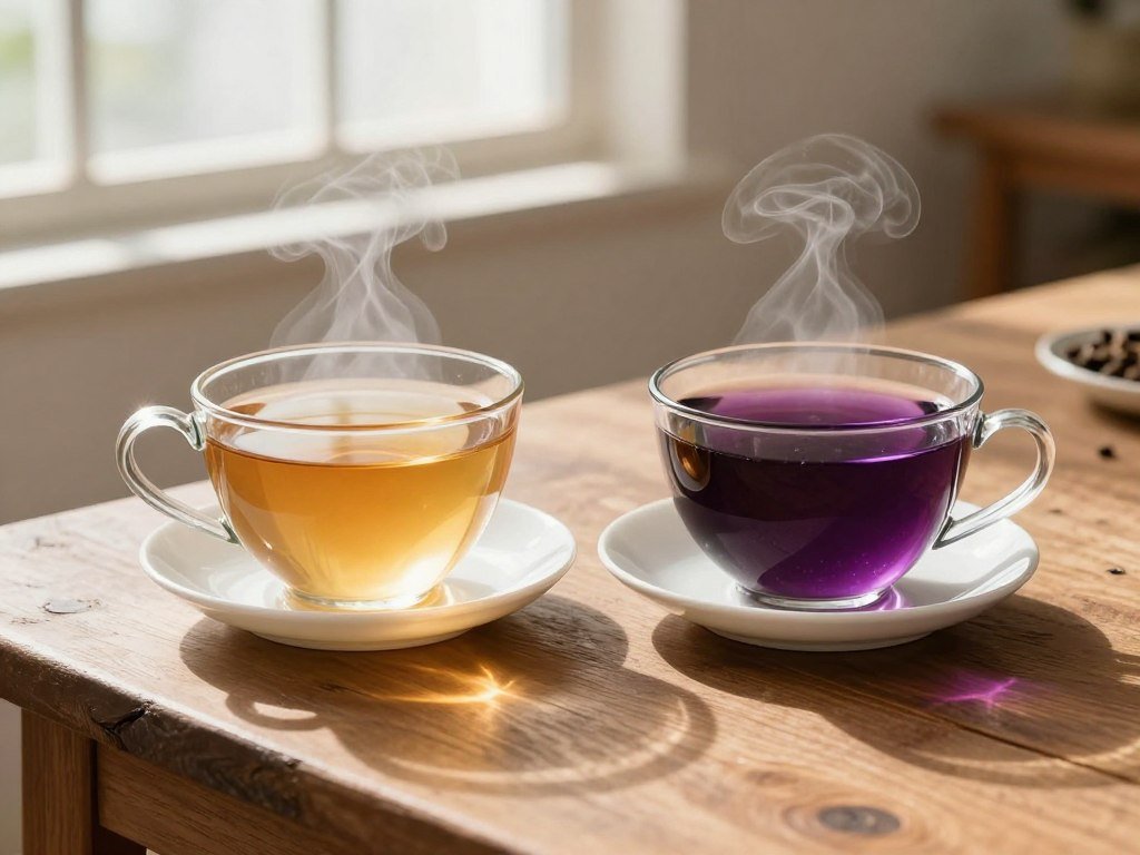 Morning energy tea and evening detox tea cups side by side