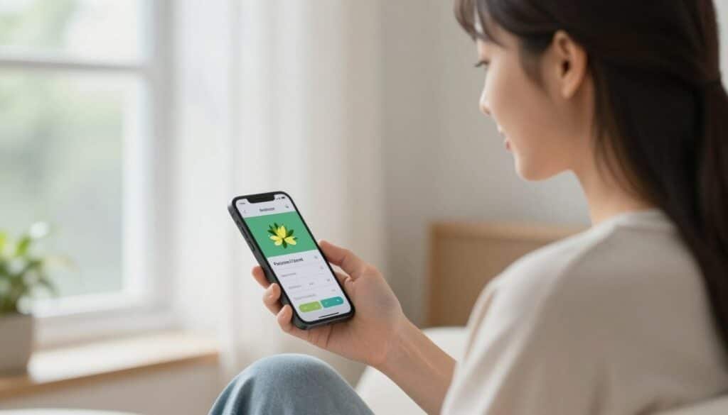 Person checking smartphone app for daily pollen count to manage allergies in august Person checking smartphone app for daily pollen count to manage allergies in august