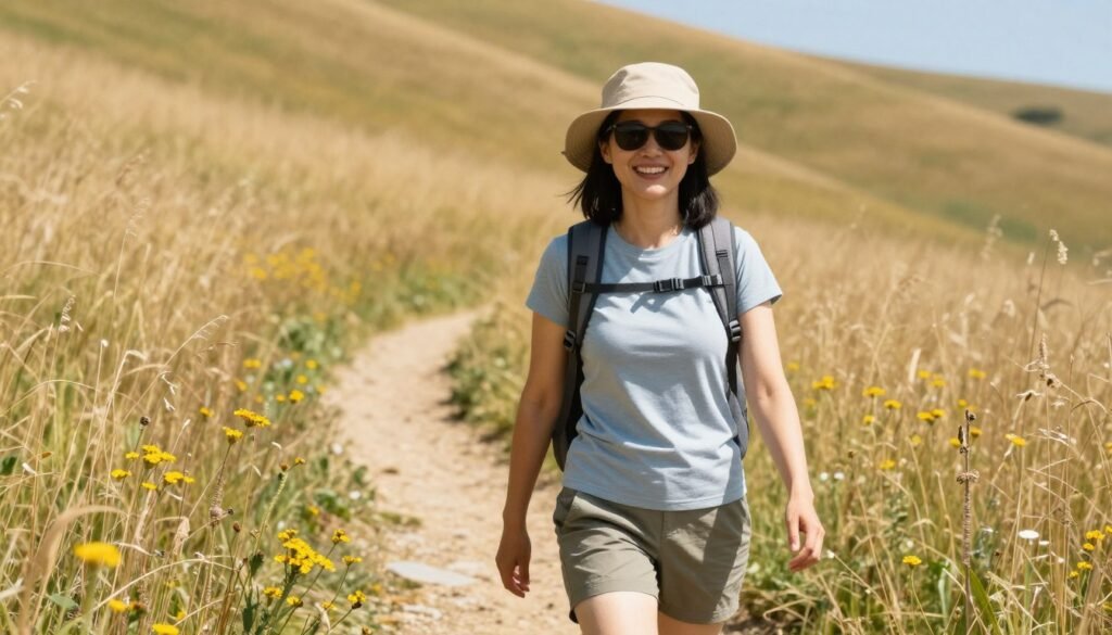 Person enjoying outdoor activities while successfully managing allergies in august Person enjoying outdoor activities while successfully managing allergies in august
