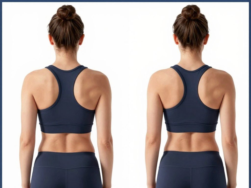 Posture comparison showing rounded shoulders versus proper shoulder alignment Posture comparison showing rounded shoulders versus proper shoulder alignment