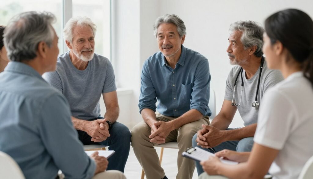 ProstaVive Reviews 2026 showing diverse mature men discussing experiences ProstaVive Reviews 2026 showing diverse mature men discussing experiences