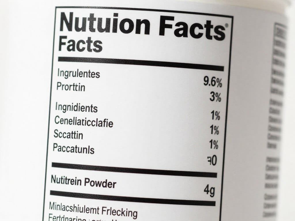 Protein powder nutrition label close-up Protein powder nutrition label close-up