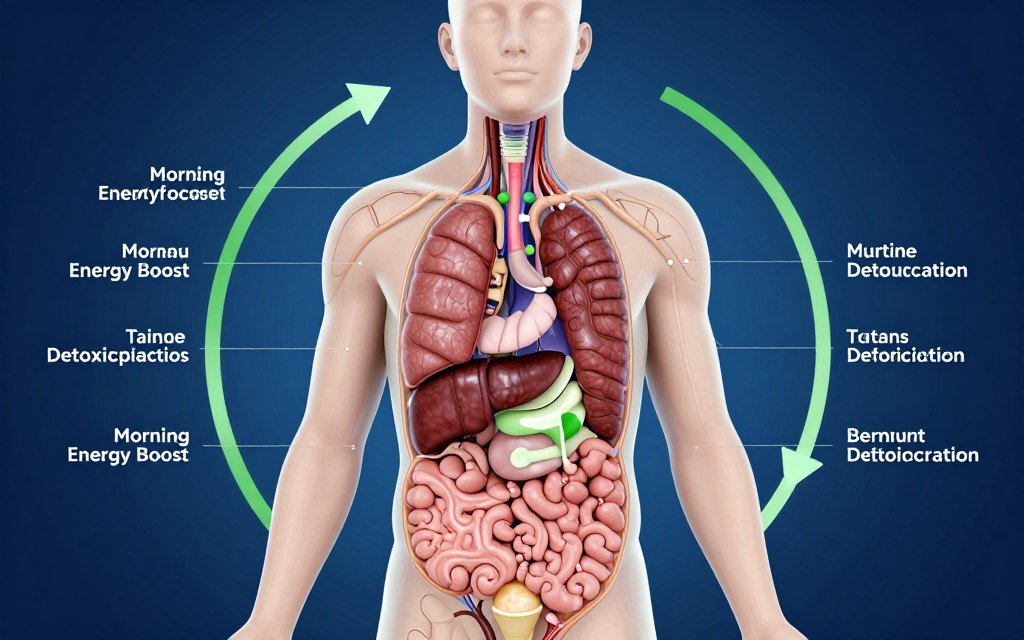 Scientific illustration of metabolism and detoxification process