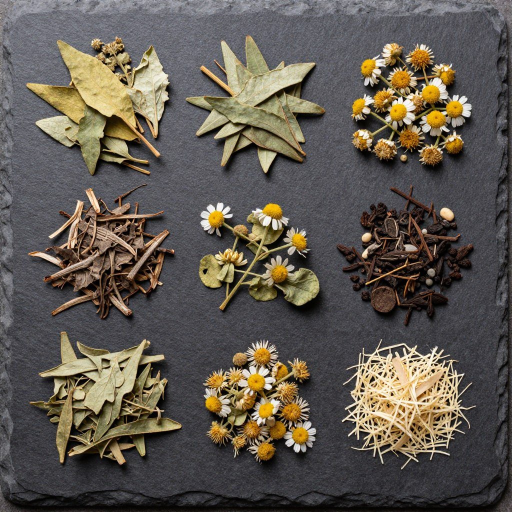 Senna leaves and natural detox herbs arrangement