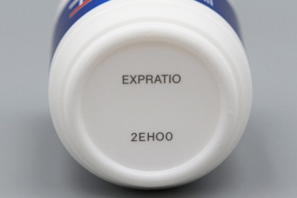 Vaseline jar with expiration date highlighted Vaseline jar with expiration date highlighted