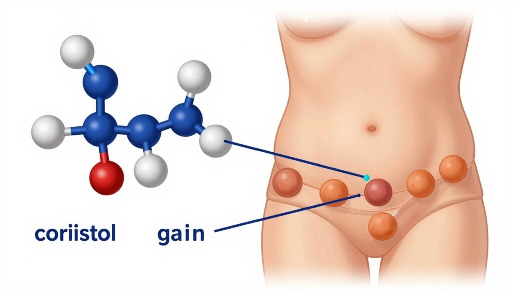 Visualization of stress hormone cortisol affecting weight gain and metabolism Visualization of stress hormone cortisol affecting weight gain and metabolism