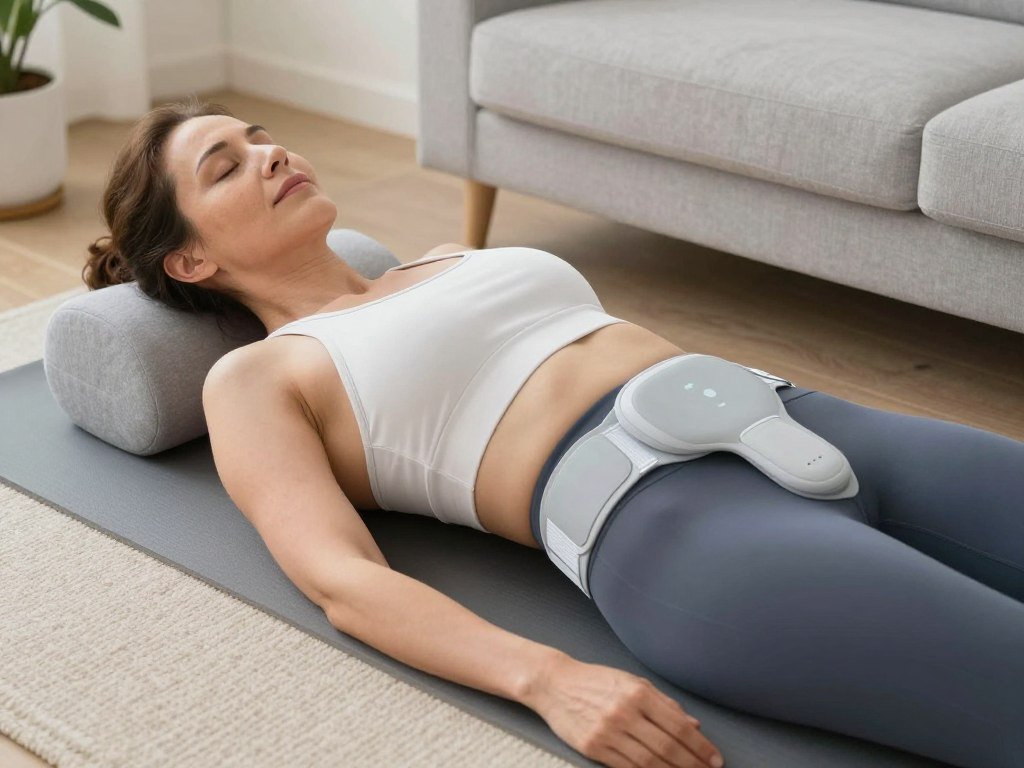Woman doing Kegel exercises with resistance device Woman doing Kegel exercises with resistance device