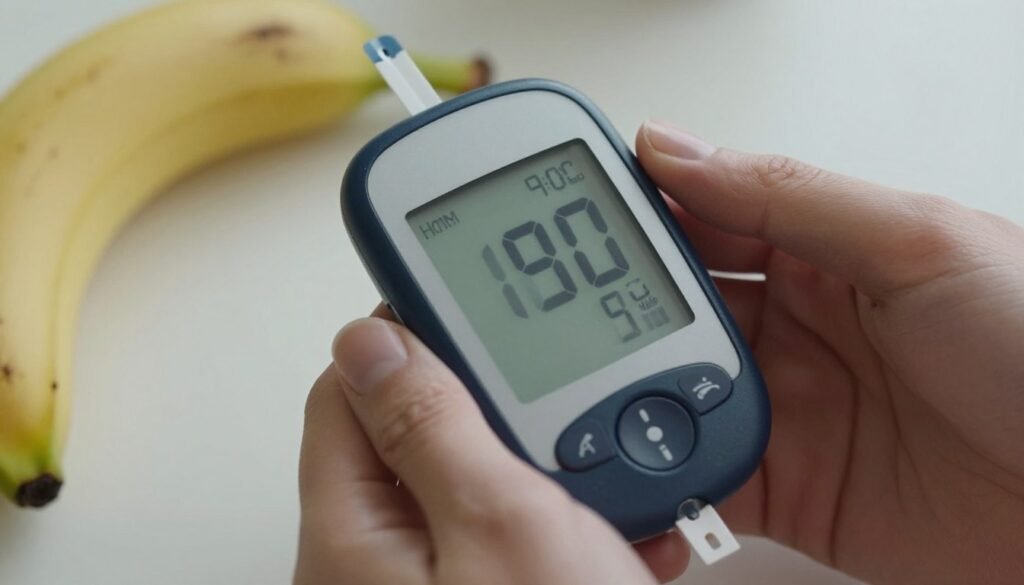 blood sugar monitoring device showing glucose reading after eating banana blood sugar monitoring device showing glucose reading after eating banana