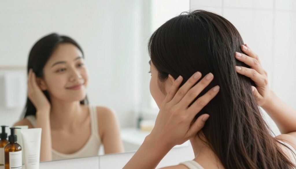 person confidently beginning their scalp massage journey person confidently beginning their scalp massage journey