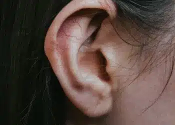 a close up of a person's ear