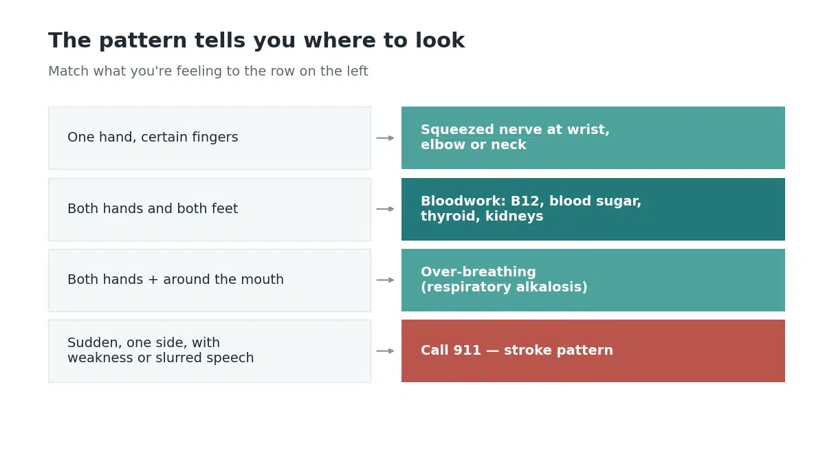 Guide matching symptom patterns to likely causes, from a squeezed nerve to a stroke emergency